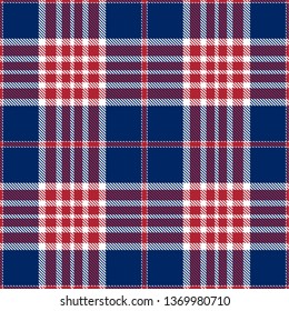 Patriotic Tartan  of White , Blue, Red Seamless Patterns. Suitable for Elections or 4th of July. Vector Endless Texture Can Be Used for Wallpaper, Background, Pattern Fills, Web Page, Surface.