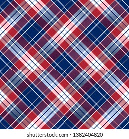 Patriotic Tartan  of White , Blue, Red Seamless Patterns. Suitable for Elections or 4th of July. Vector Endless Texture Can Be Used for Wallpaper, Background, Pattern Fills, Web Page, Surface.