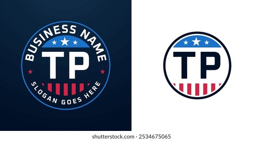 Patriotic TP Logo Design. Letter TP Logo with American Flag and Star, Patriotic Design