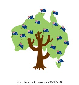 Patriotic tree Australia map. Australian flag. National political Plant. Vector illustration
