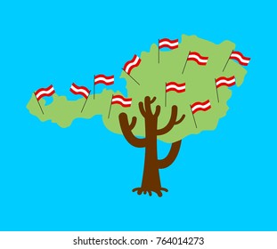 Patriotic tree Austria map. Austrian flag. National political Plant. Vector illustration