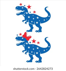 Patriotic T-Rex Dinosaur 4th of July Celebration Clipart Independence Day Dinosaur Design Vector