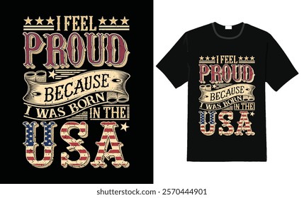 Patriotic T-Shirt Design - Born in the USA Flag Print, USA t-shirt design concept vector