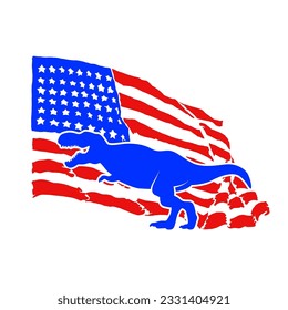 Patriotic tyrannosaurus. Patriotic Rex, independence dinosaur. 4th july. Independence Dino.