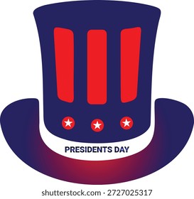 Ilustração Patriótica Tio Sam Hat com Listras e Estrelas Vermelhas e Azuis, Apresentando Texto do "Dia dos Presidentes" em um Círculo Gradiente, Celebrando a História Americana e Feriados Nacionais 