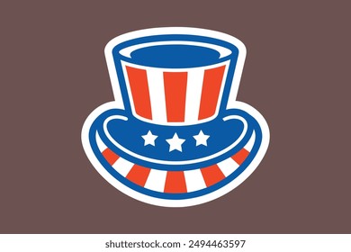 Patriotic Uncle Sam hat vector illustration in cartoon, clipart, and line art styles.