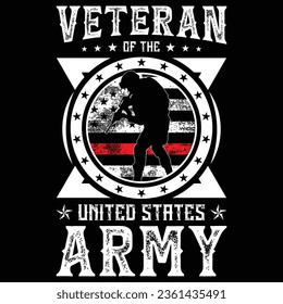 Patriotic U.S Army Veteran Red Line American Flag Vintage T-Shirt design,veteran t-shirt design 