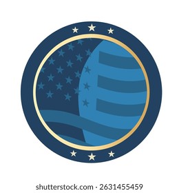 patriotic usa badge with american flag – blue round vector illustration