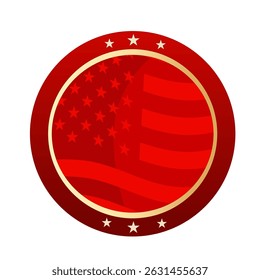 patriotic usa badge with american flag – red round vector illustration	