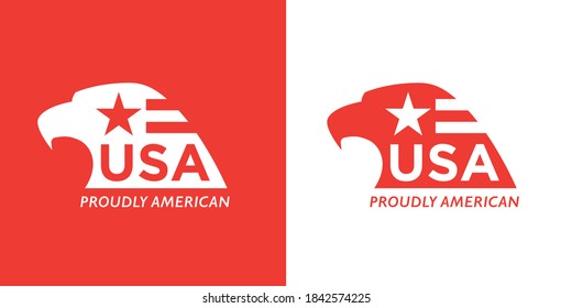 Patriotic USA Bald Eagle icon. Abstract proudly American flag eagle head silhouette logo concept. Vector illustration.