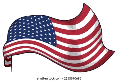 Patriotic U.S.A. flag decoration with traditional stars and fringes, waving over a white background.