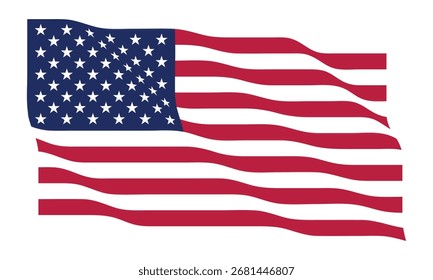 Patriotic USA flag flying, una Ilustración vectorial con estrellas y rayas, ideal para fondos y diseños que necesitan una temática americana.