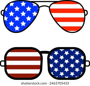 Gafas de sol Patriotic USA Flag para la celebración del Día de la Independencia. American Stars and Stripes Design. Gafas Patrióticas Retro para el 4 de Julio. Estrella Roja, Blanca y Azul. Símbolo del Día del Recuerdo.