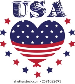 Patriotic USA Heart with Stars and Stripes