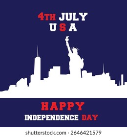 Patriotic USA Independence Day Celebration Silhouette of Cityscape and Statue of Liberty a Symbolic Design of American Heritage.