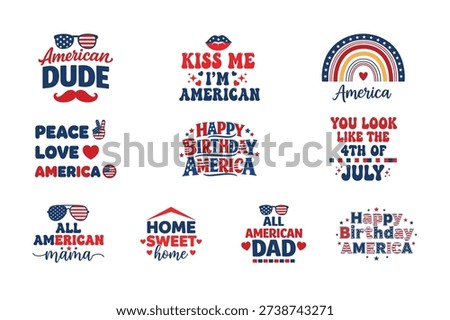 Patriotic USA Quote Typography Bundle With File Formats Isolated On White Background