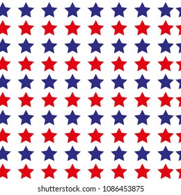 Patriotic USA seamless pattern. Vector wallpaper background. White, red, blue colors. 4th july memorial american independence day. Star diagonal shape. America wrapping national pattern. Navy ornament