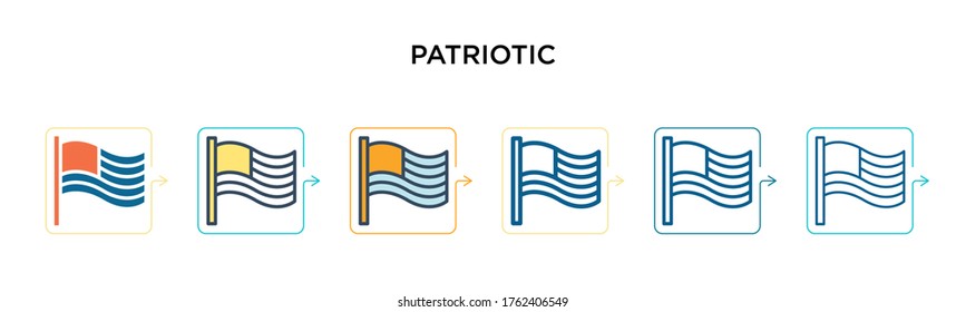 Patriotic vector icon in 6 different modern styles. Black, two colored patriotic icons designed in filled, outline, line and stroke style. Vector illustration can be used for web, mobile, ui