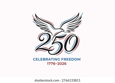 Patriotic vector icon celebrating 250 years of freedom in the USA, featuring a dove and 250 on white background.