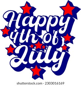 Patriotic Vector Illustration of 'Happy 4th of July' Celebration with Vibrant Colors