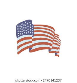 Ilustración vectorial patriótica sobre un fondo blanco dedicado a la democracia norteamericana con una bandera ondeando en el viento. Elegante diseño para el Día de la Independencia de Estados Unidos