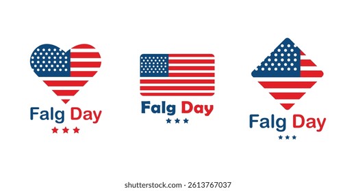 Patriotic vector illustration of USA national holidays including Flag Day, 4th of July, and Memorial Day with American flag elements.
