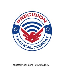 Patriotic Veteran Badge Precision Tactical Target Military Gear Combat Design Armory Team Logo Design Template Vector