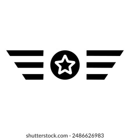 Patriotic wings icon. Red wings with blue circle and white star in the center. National pride and military concept.