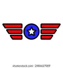 Patriotic wings icon. Red wings with blue circle and white star in the center. National pride and military concept.