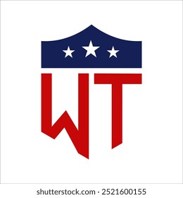 Design do logotipo Patriotic WT. Carta WT Patriotic American Logo Design for Political Campaign e qualquer evento dos EUA.