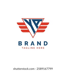 Patriotic YA Logo Initials. Letter YA Winged Logo. Red and Blue Triangle YA with Wing for Aviation, Delivery Services, Sports, Military and Security Agencies