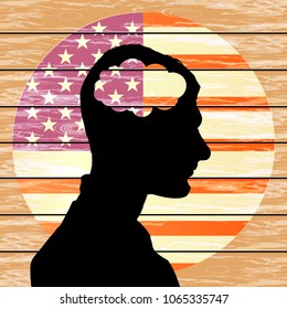 patriotism concept. silhouette of a man and an American flag. USA.