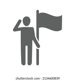 Patriotism, flag man icon. Gray vector graphics.