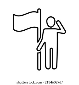 Patriotism, flag man outline icon. Line art vector.