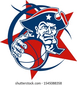 patriots basketball team design with mascot player for school, college or league