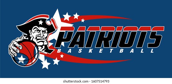 patriots basketball team design with mascot player for school, college or league