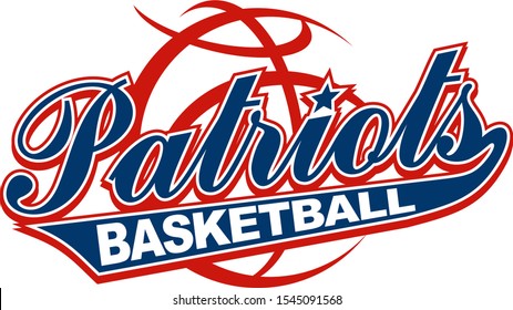 patriots basketball team design in script with ball for school, college or league