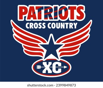 patriots cross country team design with winged star for school, college or league sports