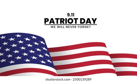 Patriots Day, September 11. We will never forget. United States flag. Vector illustration