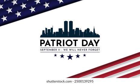 Patriots Day, September 11. We will never forget. United States flag. Vector illustration