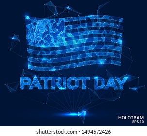 Patriot's day in the USA. Vector poster hologram. September 11, We will never forget. American flag of polygons, triangles of points and lines.
