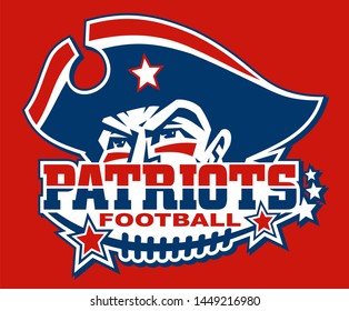 patriots football team design with half mascot and laces for school, college or league