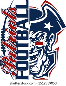 patriots football team design with half mascot face for school, college or league