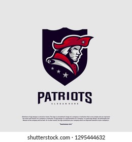 Patriots Logo Design Vector. Head Patriots Logo Design Template. Patriots Shield logo Concept