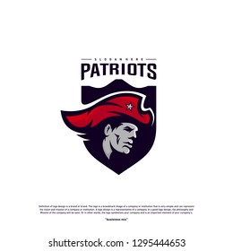 Patriots Logo Design Vector. Head Patriots Logo Design Template. Patriots Shield logo Concept