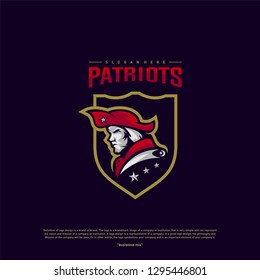 Patriots Logo Design Vector. Head Patriots Logo Design Template. Patriots Shield logo Concept