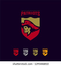 Patriots Logo Design Vector. Head Patriots Logo Design Template. Patriots Shield logo Concept