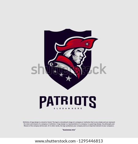 Patriots Logo Design Vector. Head Patriots Logo Design Template. Patriots Shield logo Concept