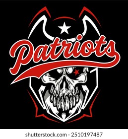 patriots skull mascot for school, college or league sports