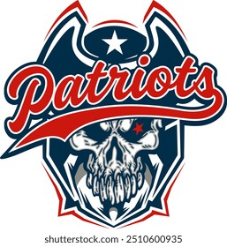 patriots skull mascot for school, college or league sports